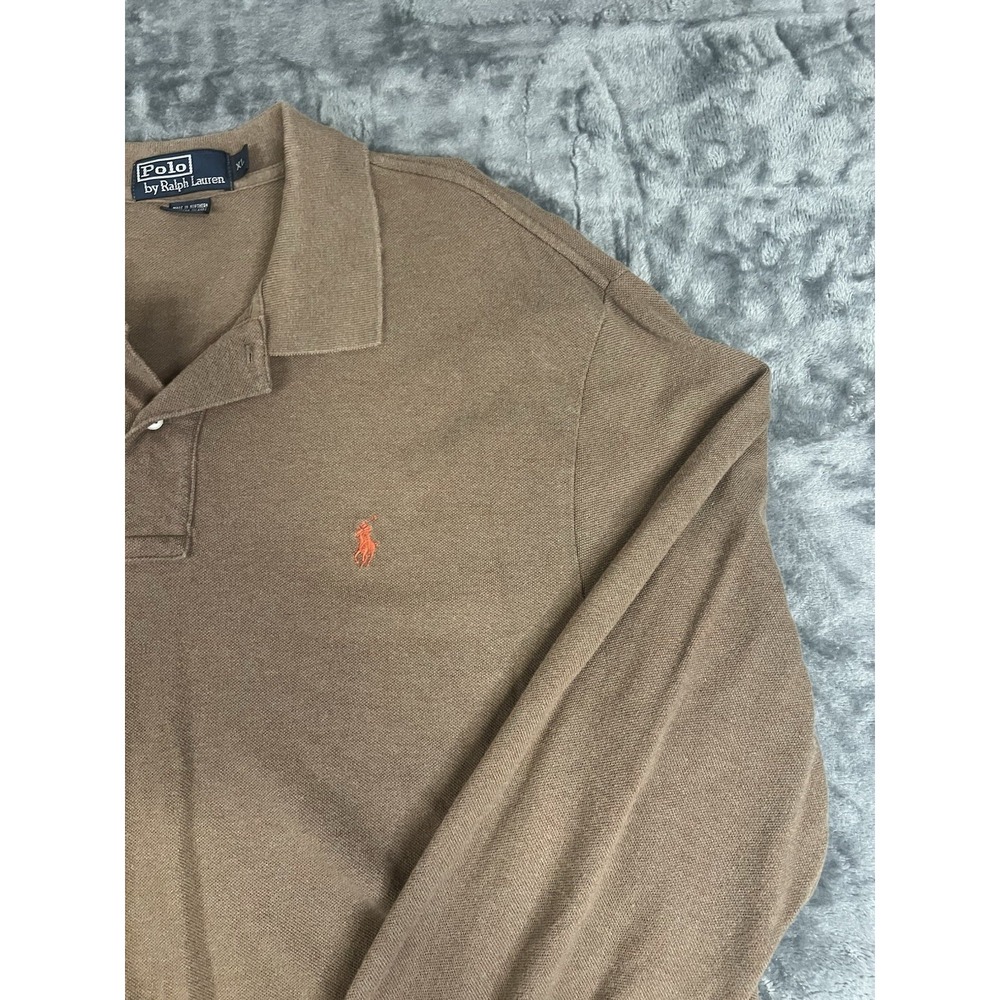 Polo Ralph Lauren Men's XL Brown Solid Long Sleeve Polo Collared Cotton Logo - Picture 5 of 15
